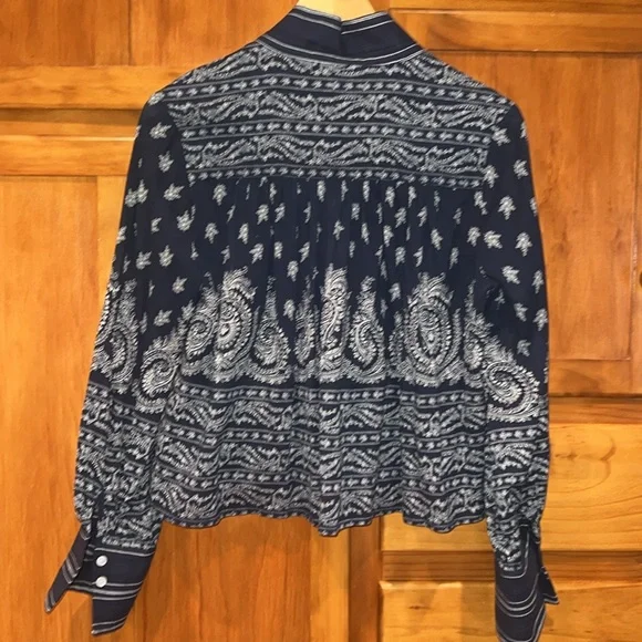 Sea New York Navy Paisley Bandana Print Long Sleeve Blouse Size 2 - Picture 6 of 6